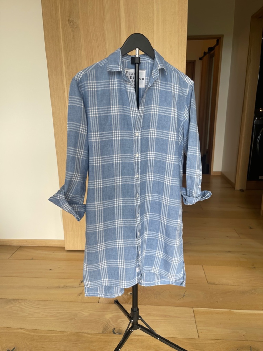 Frank & Eileen Blue and White Plaid Casual Button-Down Dress